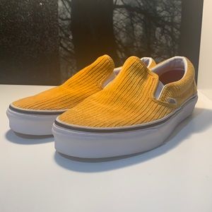 VANS Women’s Yellow/orange Corduroy Slip Ons.